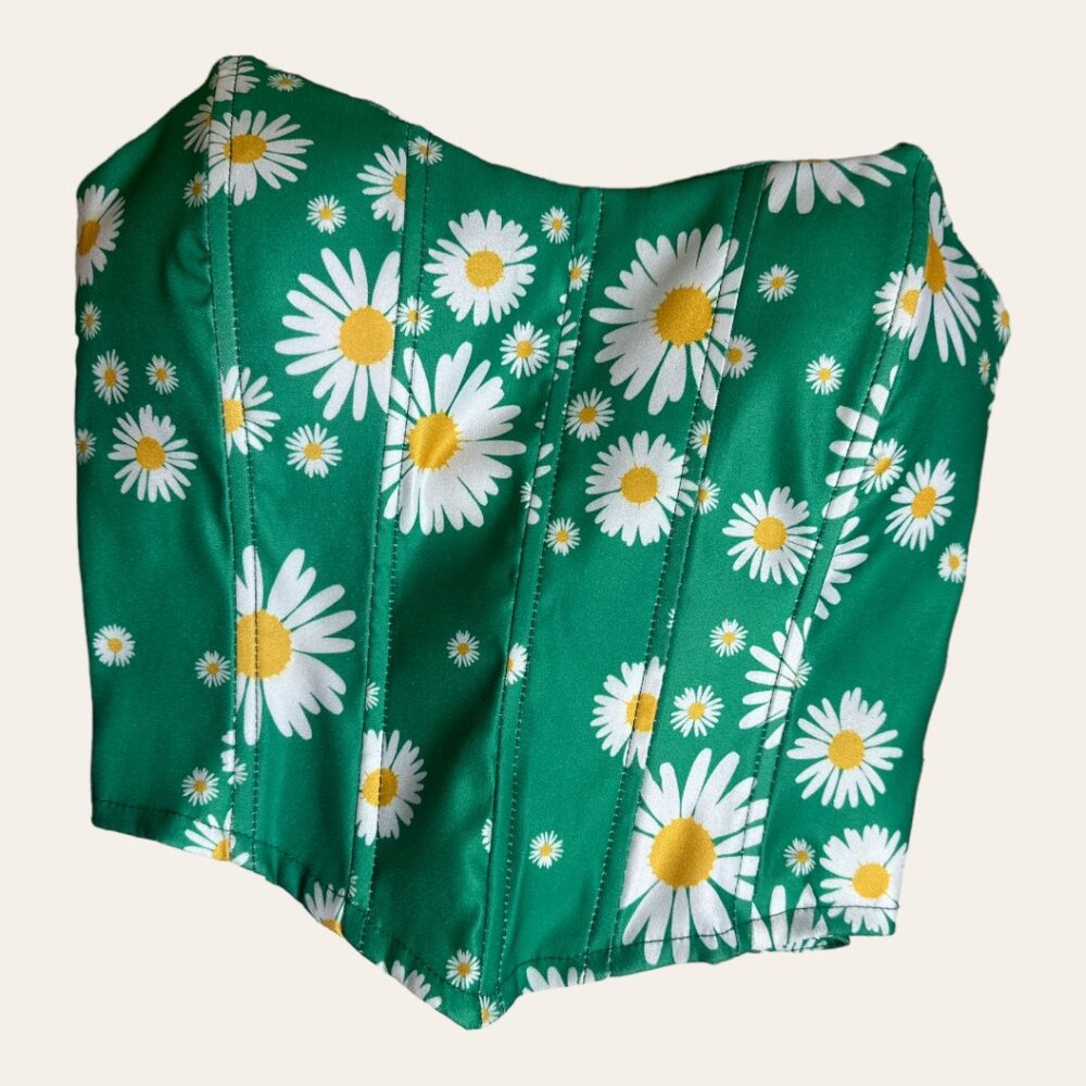 NEW Green Strapless Top with Daisy Print